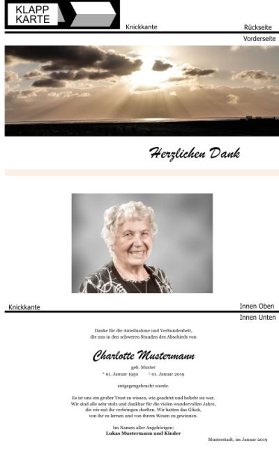Himmel, Sonne, Wolken. Trauer Danksagung Karten bei Sterbefall, Todesfall, Beerdigung und Trauerfall