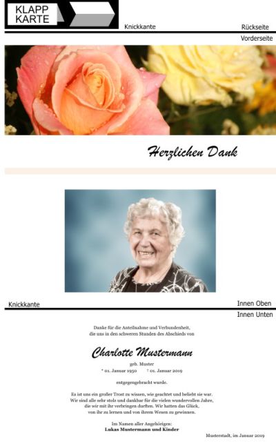 Rosa Rosen, Trauerrosen, Trauerblumen, Trauerblüten. Trauer Danksagung Karten bei Sterbefall, Todesfall, Beerdigung und Trauerfall