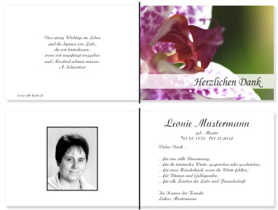 Weiße und rote Orchidee. Persönliche Trauerdankeskarten nach Trauerfall, Beerdigung und Todesfall