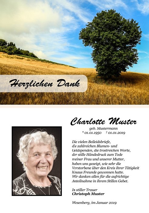 Danksagungen Trauer,