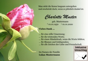 Blumen und Blumenblüten. Persönliche Danksagungen nach Trauer und Danksagungskarten nach Trauerfall, todesfall, Beerdigung