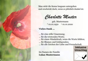 Blumen und Blumenblüten. Persönliche Danksagungen nach Trauer und Danksagungskarten nach Trauerfall, todesfall, Beerdigung