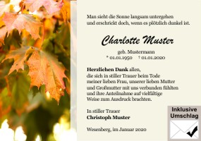 Persönliche Danksagung Trauer Karten. Herbst, Herbstblätter, Blätter, Herbstlaub. Danksagungen nach Todesfall, Beerdigung und Trauerfall drucken.