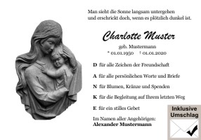 Christliche Symbole, cristliche Motive. Danksagungen Trauer nach Beerdigung, Todesfall und im Trauerfall