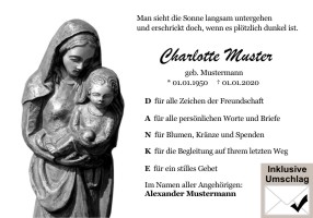 Christliche Symbole, cristliche Motive. Danksagungen Trauer nach Beerdigung, Todesfall und im Trauerfall