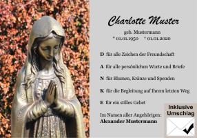 Christliche Symbole, cristliche Motive. Danksagungen Trauer nach Beerdigung, Todesfall und im Trauerfall