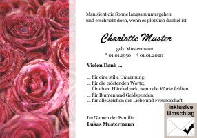 Weiße und rote Rosen. Danksagungen Trauer nach Beerdigung, Todesfall und im Trauerfall