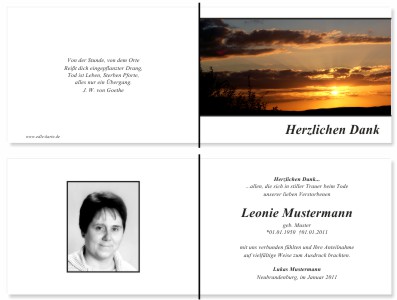 Sonnenuntergang, Sonnenaufgang, Sonne. Persönliche Trauerdankeskarten nach Trauerfall, Beerdigung und Todesfall