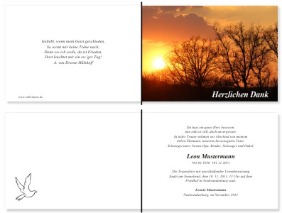 Sonnenuntergang, Sonnenaufgang, Sonne. Persönliche Trauerdankeskarten nach Trauerfall, Beerdigung und Todesfall